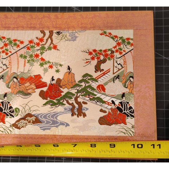 Vtg Japanese Kyonishiki Asian Embroidered Silk Fold Screen Art Tapestry 9x11" - Picture 10 of 13